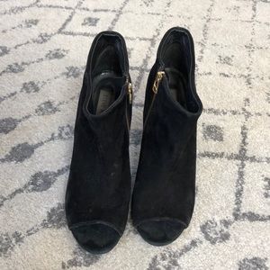 Black suede peeptoe heels